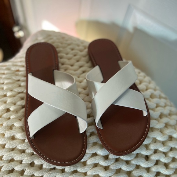 White Strappy Slide Sandals - Picture 1 of 4